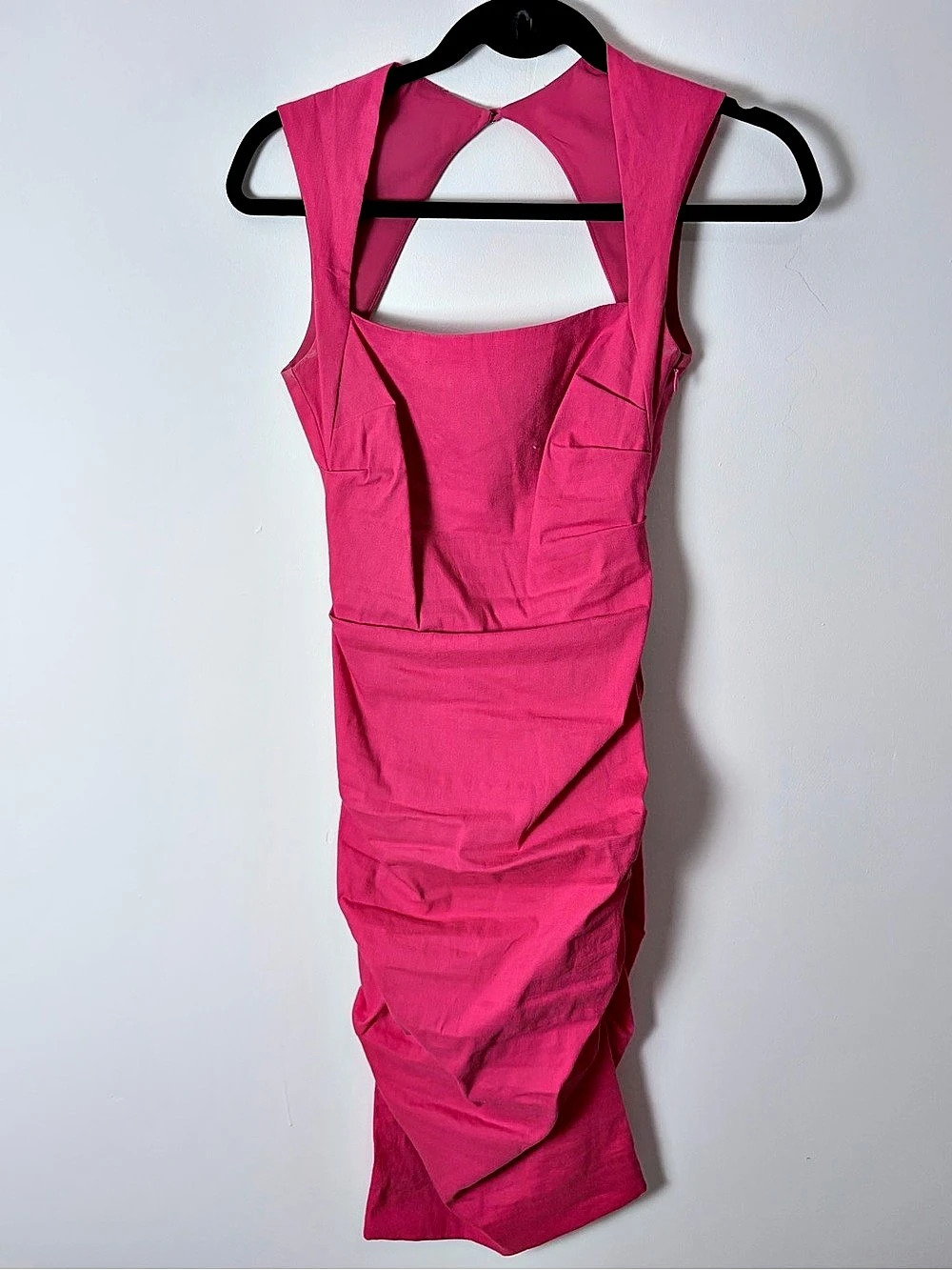Nicole Miller Artelier Pink Linen Blend Ruched Cutout Back Dress 0